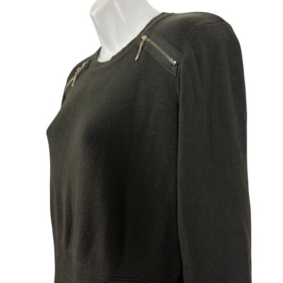 Neiman Marcus Olive Green Ribbed Zipper Shoulder Tight Knit Sweater Pullover S - Picture 10 of 16